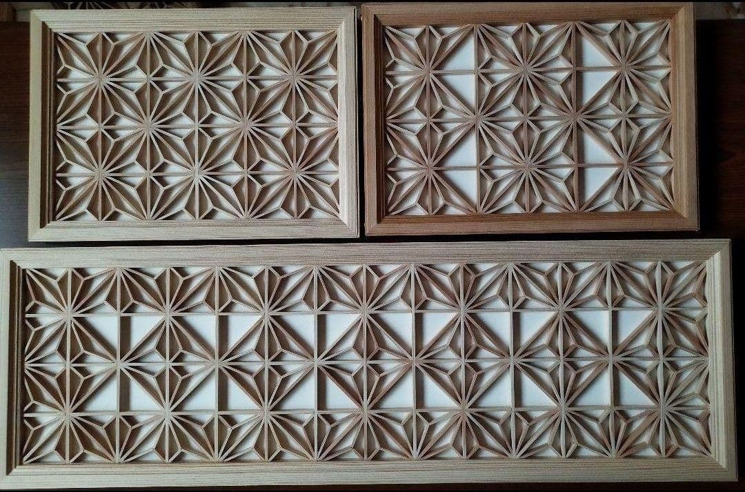 184 ❣️特価❣️麻の葉組子3枚一組　木製額縁 麻の葉 ｜ 吉祥組子シリーズ ｜ 組子製品 ｜ 組子細工 タニハタ