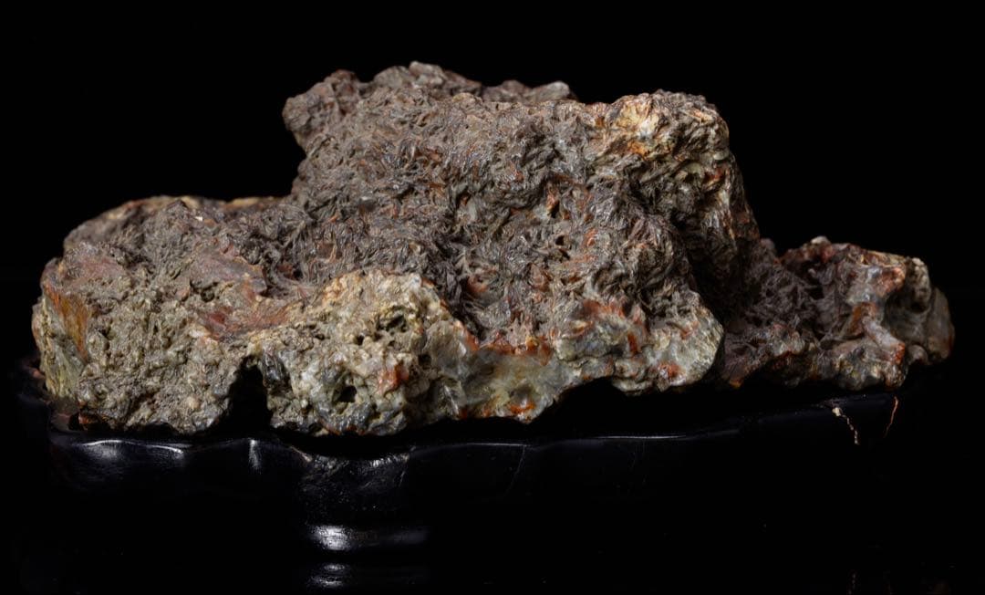 錦石 錦紅石 赤玉石 水石 鑑賞石 自然石 原石 盆石 木製台座付 1.4kg