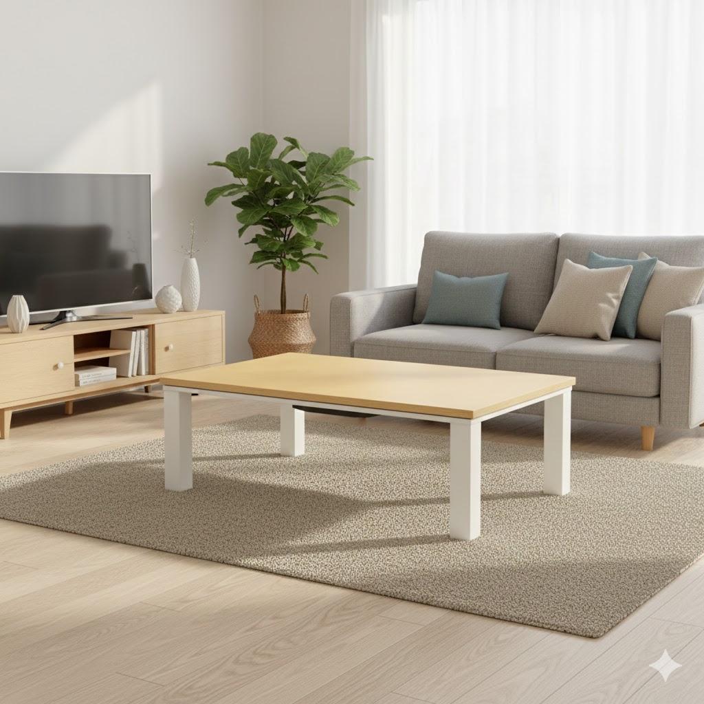 ナチュラル×ホワイトの清潔感。広々使える105cm幅の家具調カジュアルこたつ ユアサプライムス.com｜ユアサプライムス こたつテーブル NCK-700E