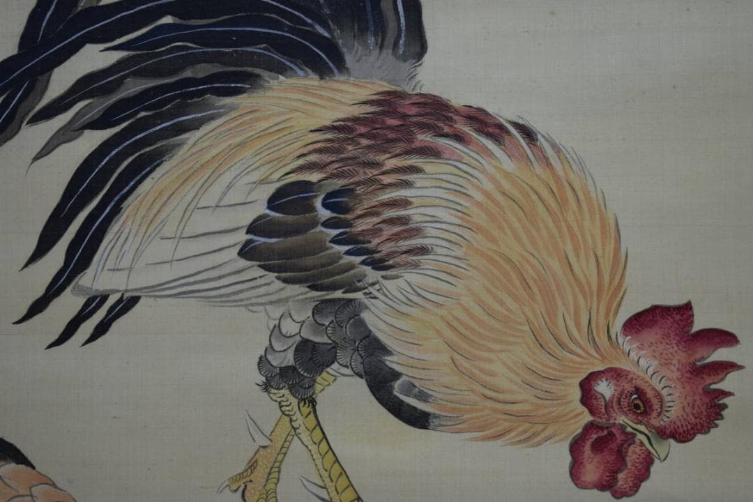 模写/松村景文/双鶏之図/桐題箱二重箱付/布袋屋掛軸HG-82 模写/松村景文/双鶏之図/桐題箱二重箱付/布袋屋掛軸HG-82 模写/松村景