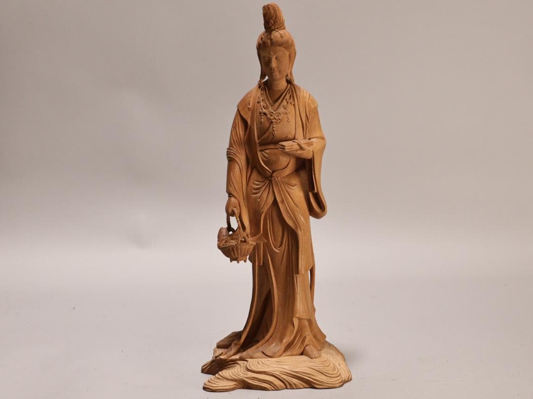 BK438 木彫 黄楊製 魚籃観音 木製 聖観音菩薩 阿弥陀如来 4対 - メルカリ