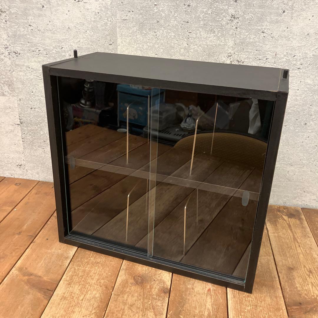 昭和レトロ 木製 ガラス扉付 2段 CDラック 収納棚 シェルフ