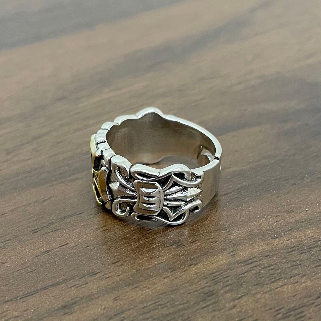 シルバー925 クロスリング ゴールドライン 20号 メンズ メキシカン調