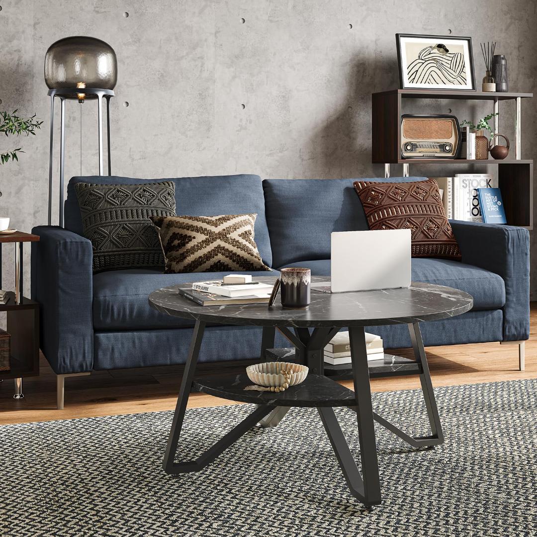 2段式テーブル 想像以上の大人っぽく高級感 大理石調