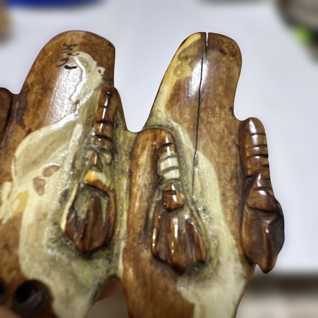 根付 骨董 銘有り 美術品 コレクション 二羽の鳥の彫刻 - メルカリ