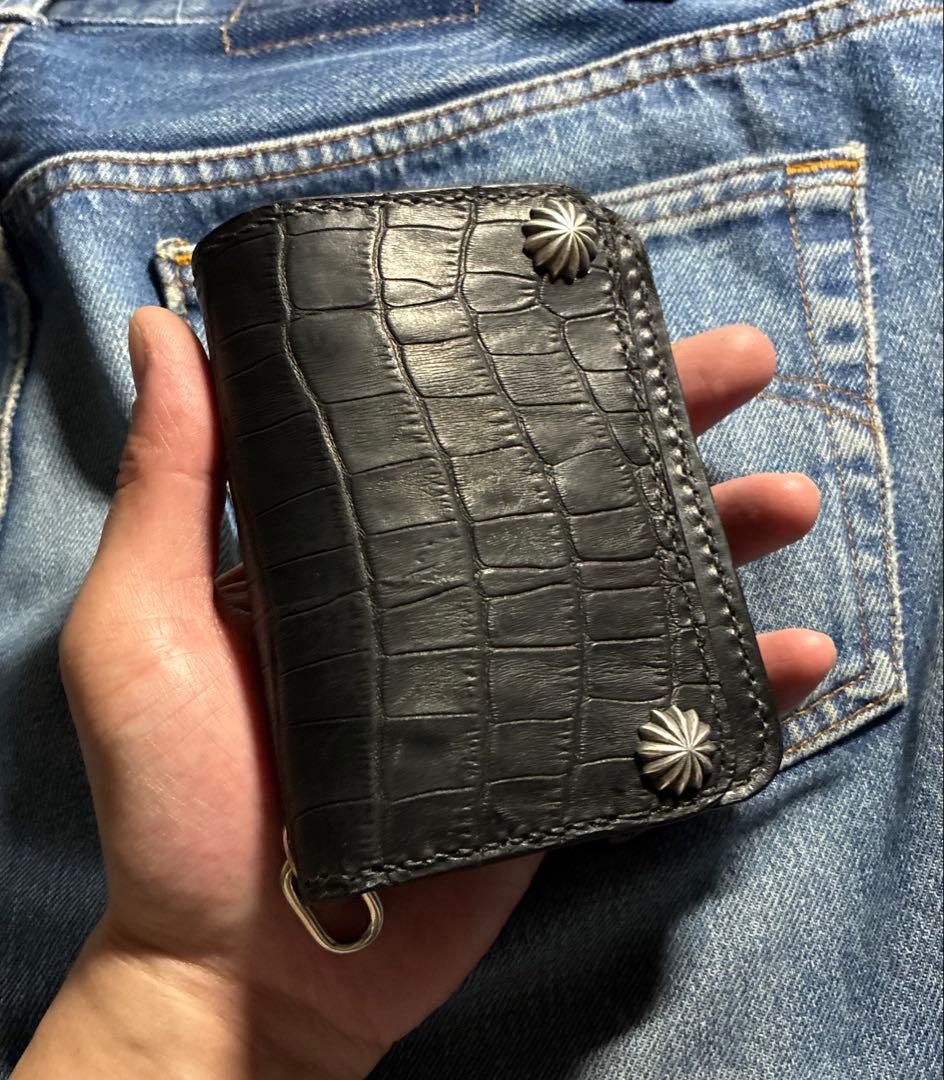 トラッカーウォレット ショート クロコ型押し×シルバー925アポロ