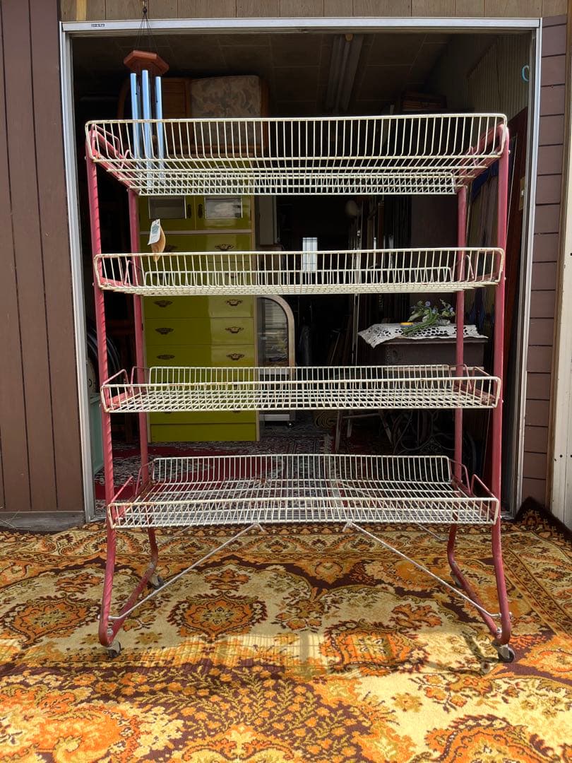 棚 ラック 什器 ② インテリア アンティーク 昭和レトロ 棚 赤 当時物 レトロポップな赤いスチールラック | Pay ID