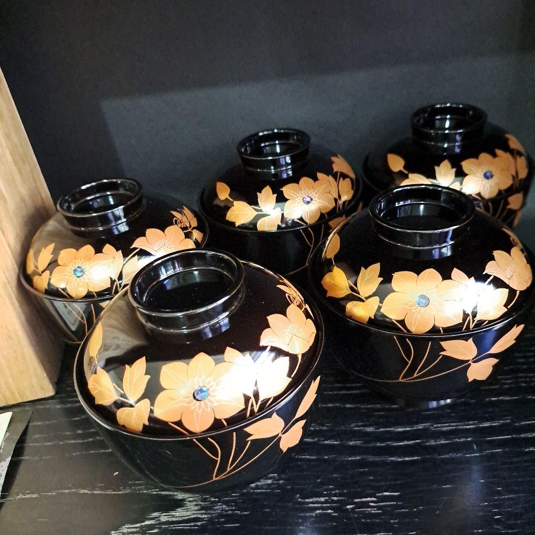 会津塗 本漆塗 新品 象贋金彩蒔絵 極上 吸い物椀 五客 桐箱入 - メルカリ