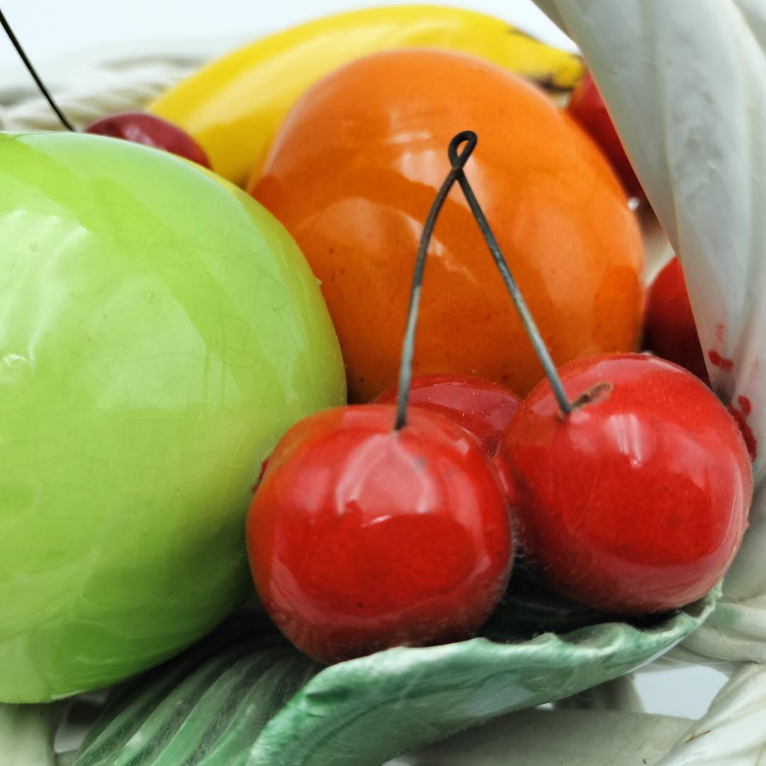 美品】陶器製 フルーツ盛り バスケット イタリア工芸品 ヴィンテージ