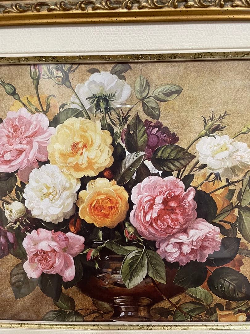 イタリア輸入 ゴールドの額縁 フレーム バラ 絵画 八角形 アンティーク