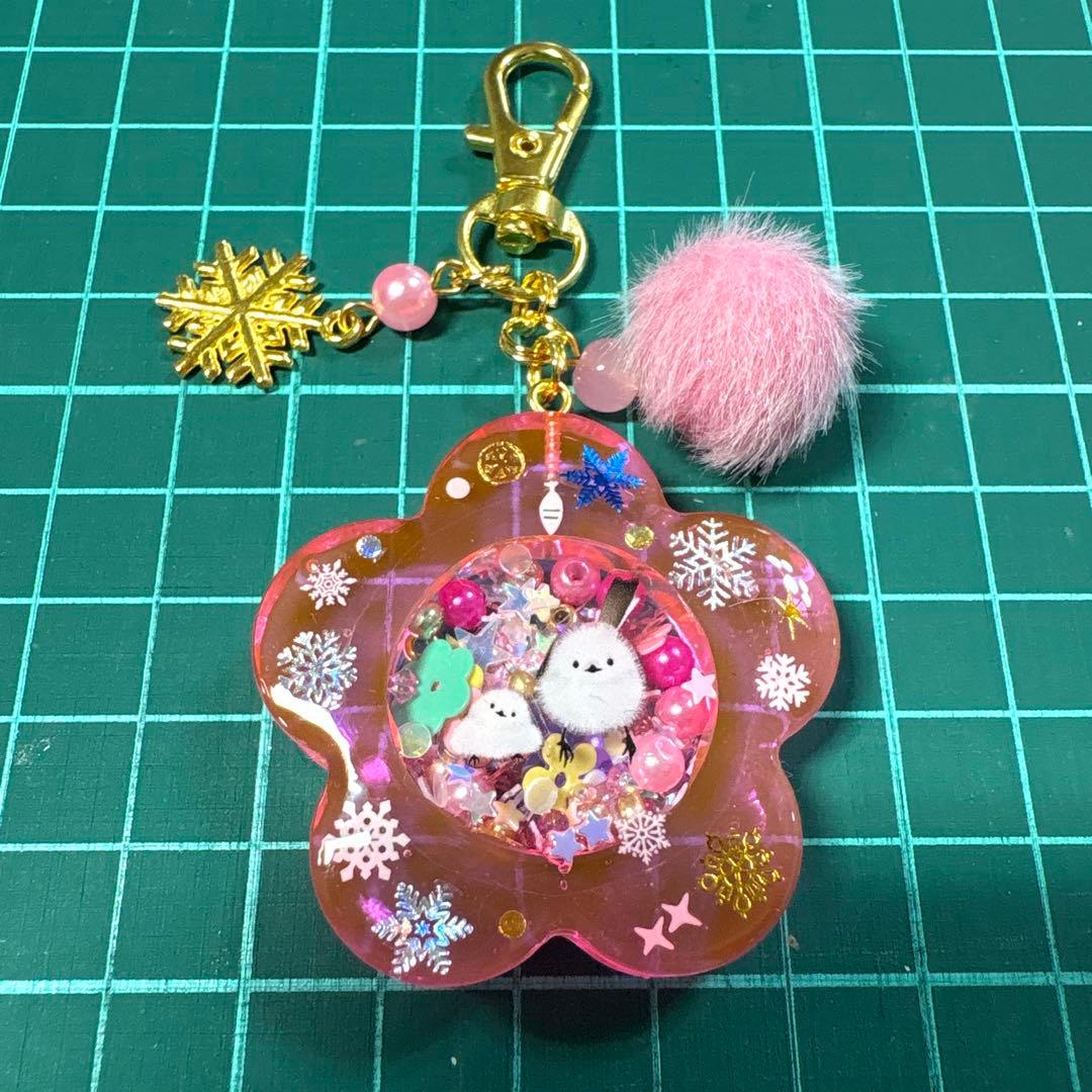 6955☆ シマエナガ シェイカー キーホルダー レジン ハンドメイド