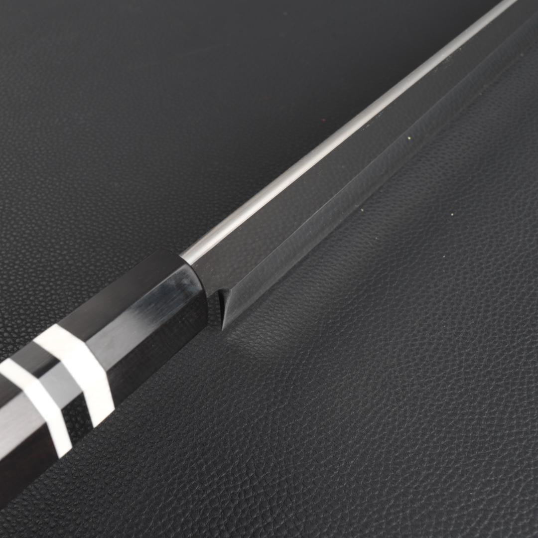 9358 柳刃包丁 9寸 刺身包丁 刃は究極の切れ味 黒檀黒水牛角白三本巻