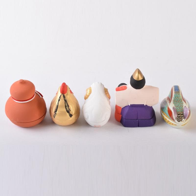 茶道具 楽山作 立雛他 干支 水鳥など 色絵香合 6点まとめて N