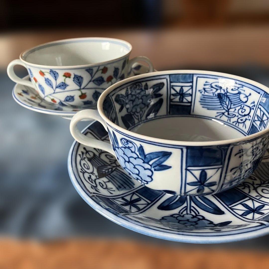 源右衛門　スープカップ　２個 染付唐草濃 スープ碗 ｜ 有田焼の源右衛門窯公式オンラインショップ