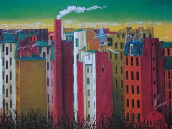 奥谷　博 、晩寒の巴里、希少な額装用画集より、新品高級額、額装付、状態良好