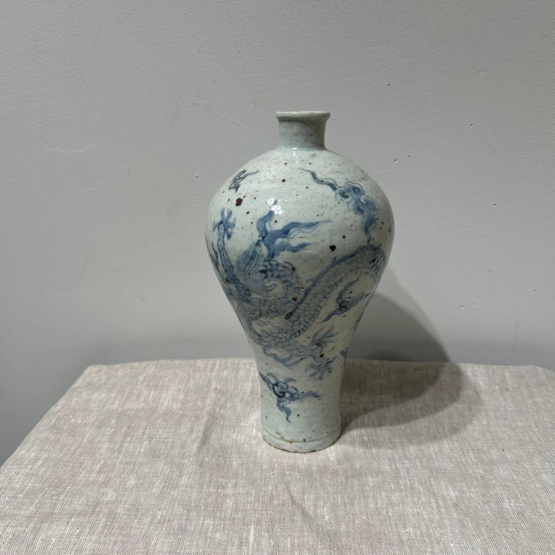 李朝　登り竜　美しい壺　古美術品 掌の骨董80.李朝鶏龍山鉄絵唐草文徳利りちょうけいりゅうさんてつえ