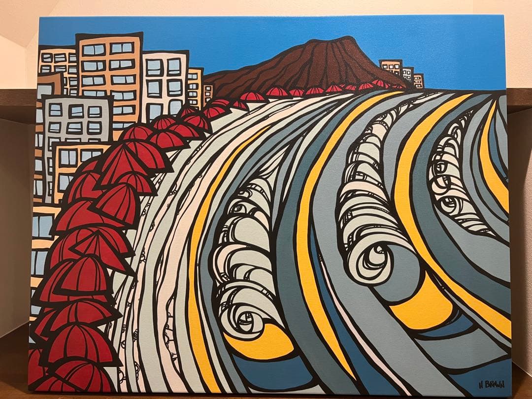 値下Heather Brown ヘザーブラウン ジクレー　ワイキキコーストライン 虹の下の愛-キャンバス上のジクレー-ヘザーブラウンアート – Heather