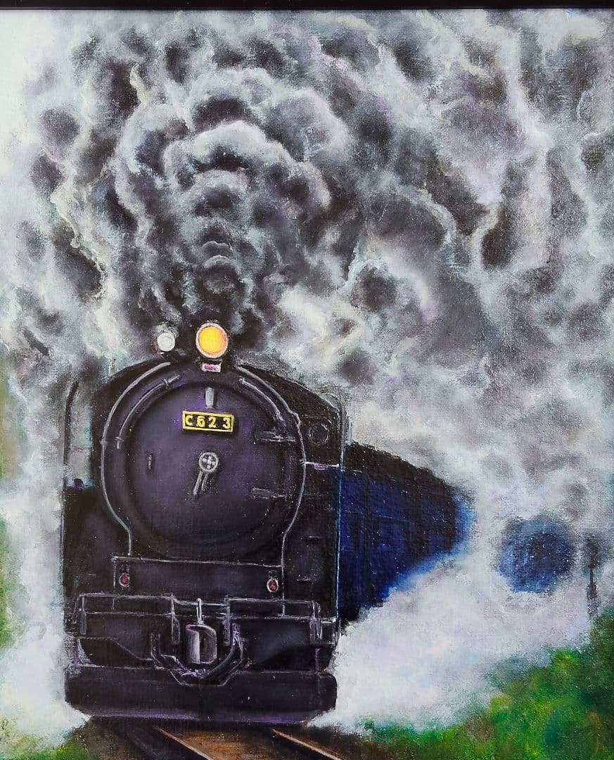 蒸気機関車の油絵（黒フレーム付き） 楽天市場】手描き 油絵 絵画 油彩 額入り油彩 SL2 磐越西線 F4サイズ