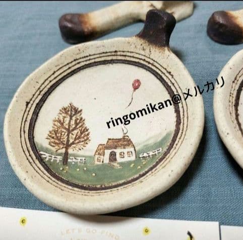 小林まり子　土の家　希少品　小皿、スプーンレスト箸置き小さなお家　手書きカード
