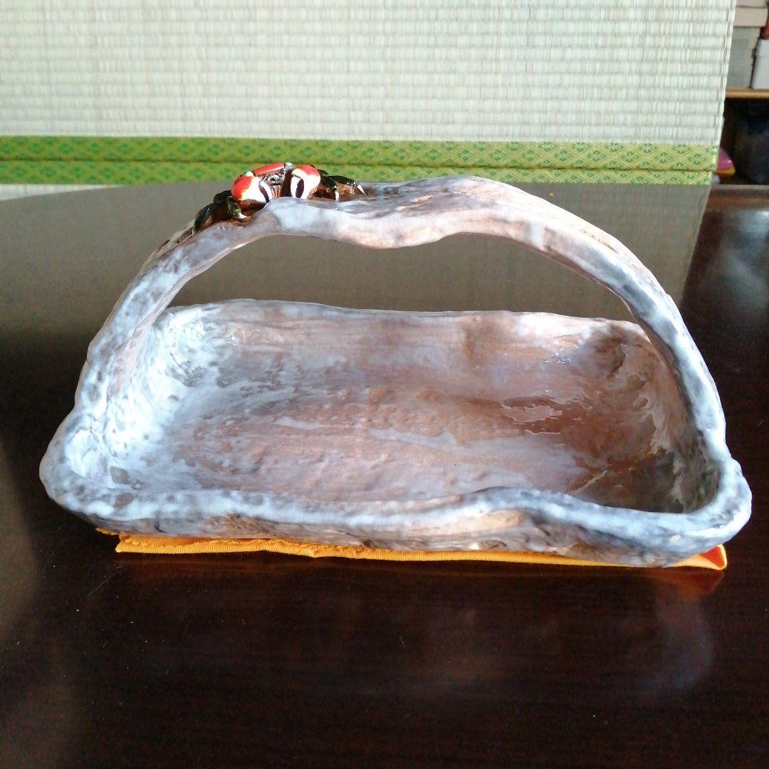 砥部焼　玉井楽山　天神蟹細工手付菓子鉢　24.5cm