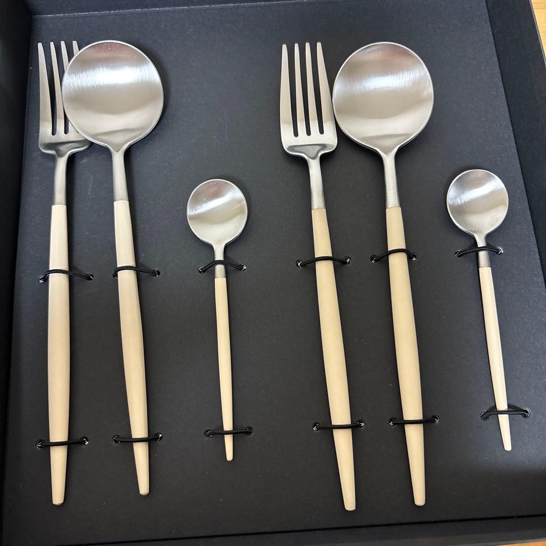 クチポール　アイボリー GOA デザート ティースプーン 6点BOXセット アイボリー×ゴールド