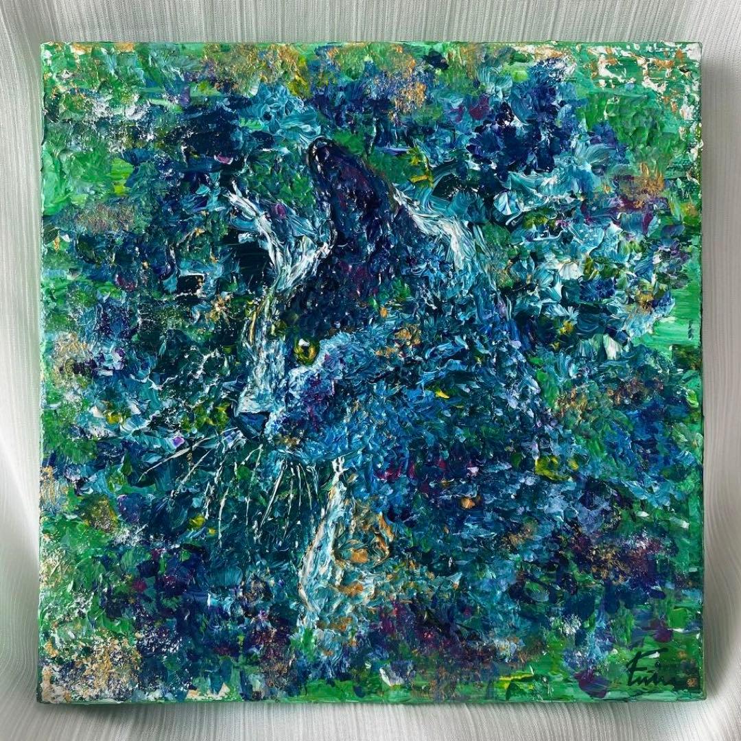 猫の絵 動物 絵画 原画 油絵風アクリル画 キャンバス画 ハンドメイド