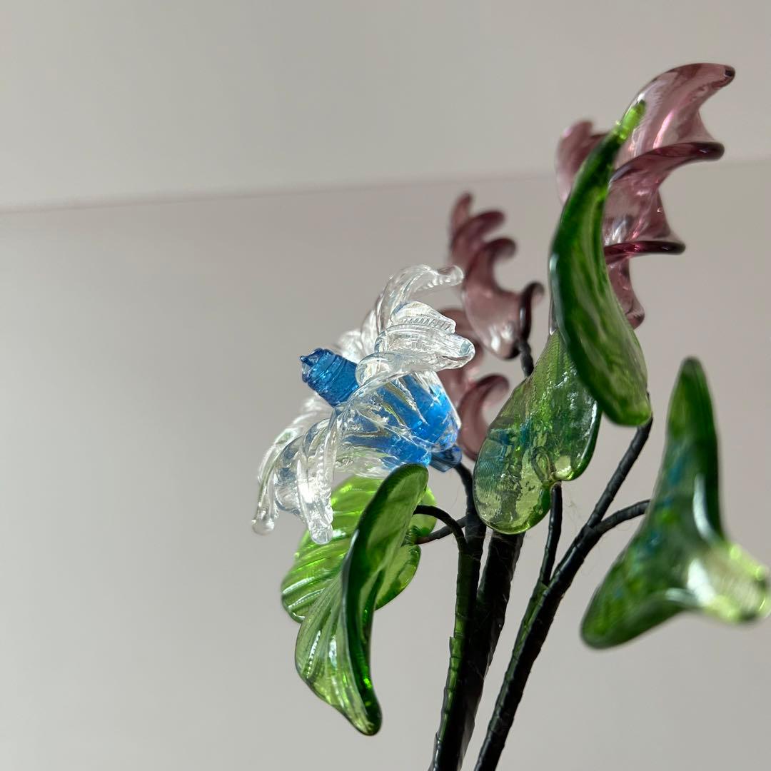 琉球ガラス 花 ブルー レトロ フラワー ワイヤー入り - メルカリ