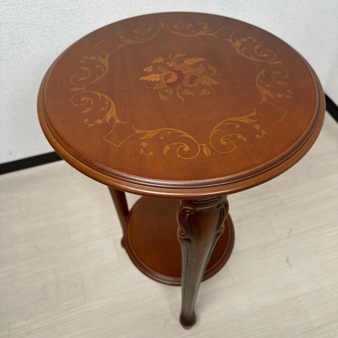 イタリア製 象嵌細工 サイドテーブル ラウンド型 アンティーク調 猫脚 i4※ イタリア製 象嵌コーヒーテーブル（サイドテーブル） ブラウン｜Y-KAGU