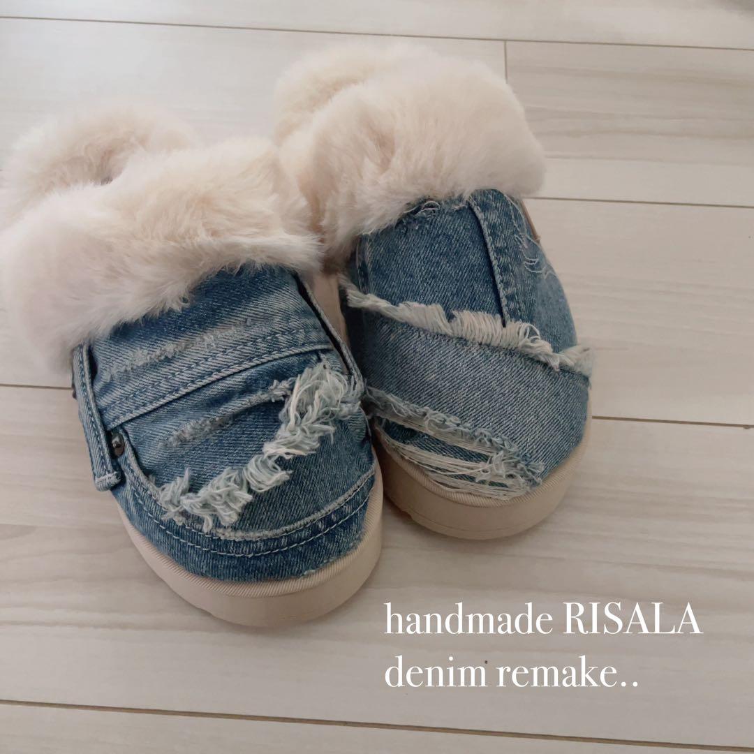 デニムリメイク ファーサンダル Vintage Denim thick-soled slippers platform sandals デニムリメイク