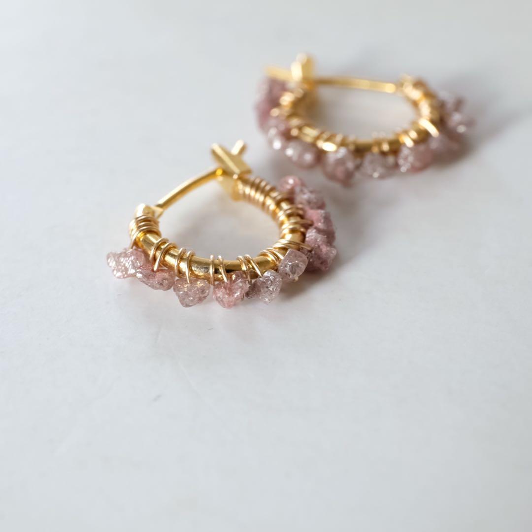 【再販】ピンクダイヤモンドフープピアス/イヤリング 楽天市場】ダイヤモンド ピアス K18 フープピアス ハーフエタニティ 両