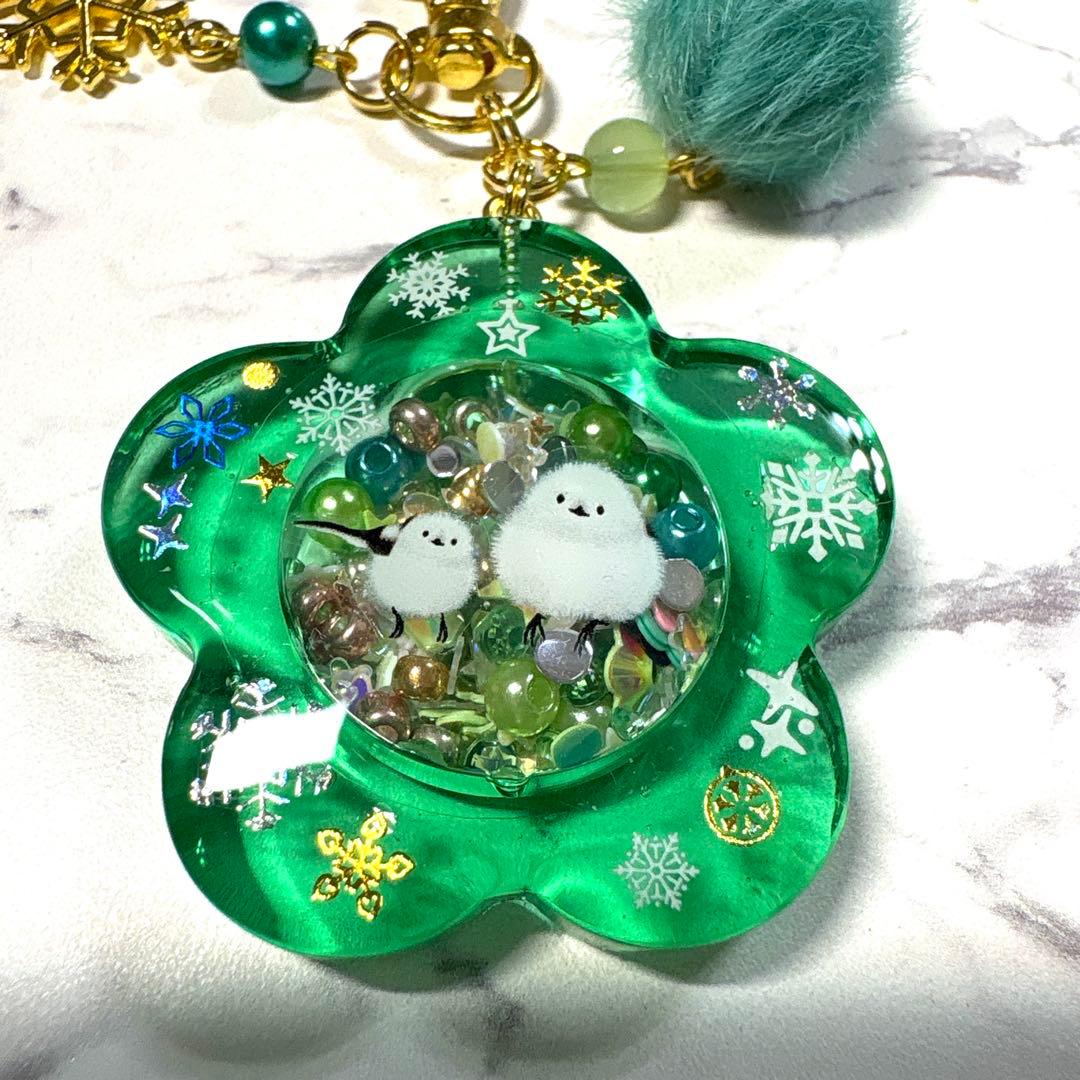 6954☆ シマエナガ シェイカー キーホルダー レジン ハンドメイド