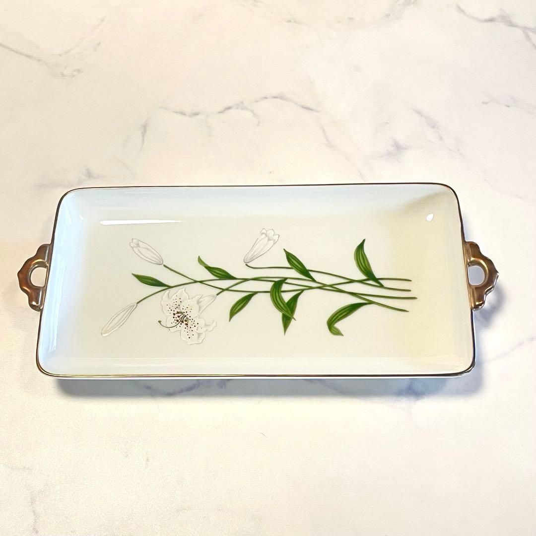 深川製磁 ⭐︎君島一郎デザイン 百合柄 手付き長角トレー サンドイッチ