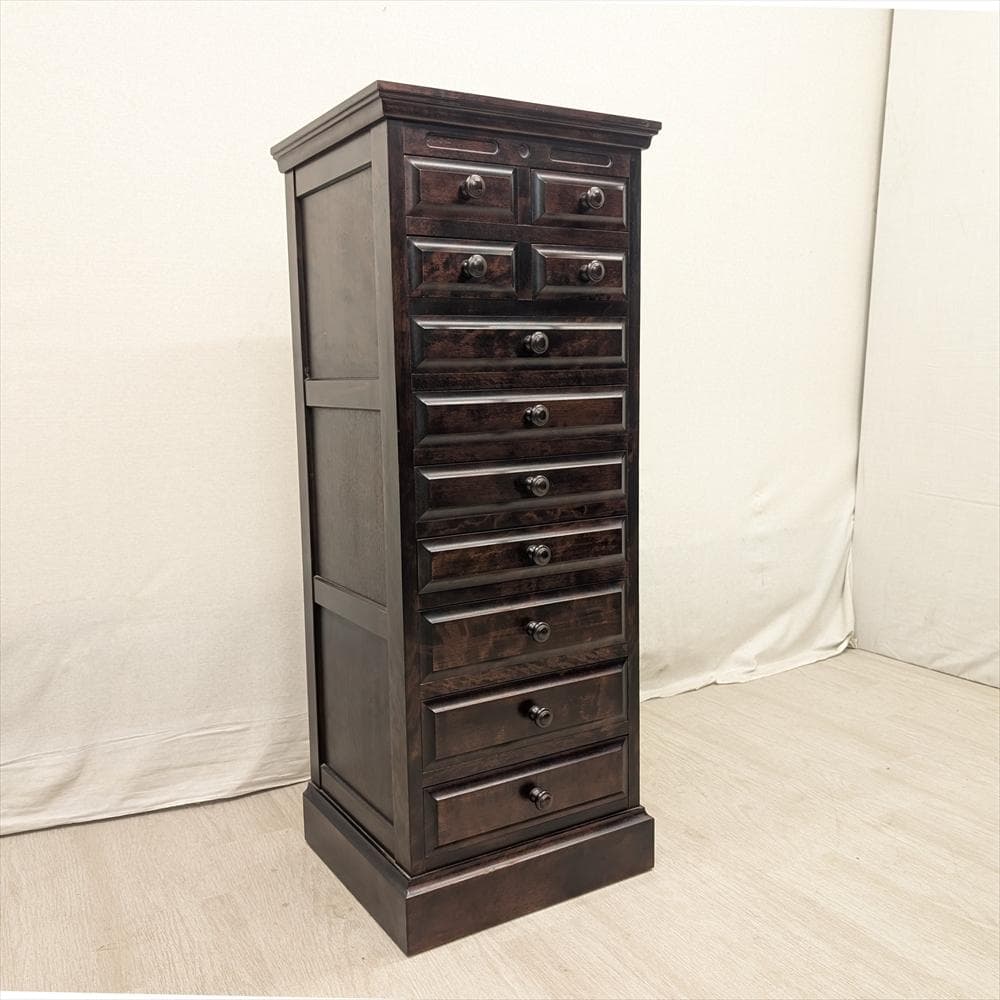 神居民芸　樺 カバ材　9段 11杯　整理箪笥　タンス　たんす　チェスト　ドロワー チェスト 鍵付き タンス 箪笥 ハイチェスト 50幅 幅50 5段 整理たんす