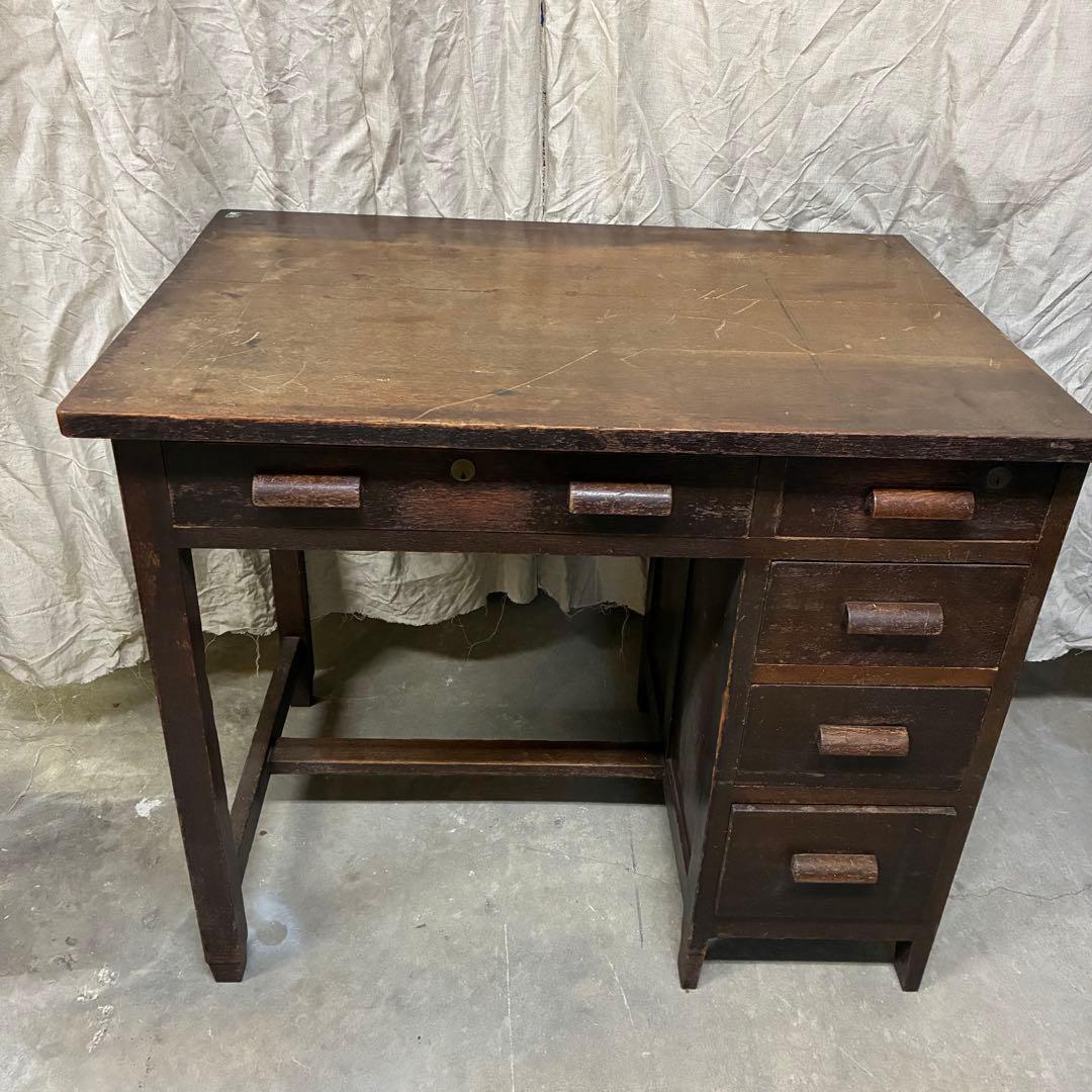 昭和レトロ片袖机 ビンテージ/古道具/無垢材/書斎机/学習机/作業台