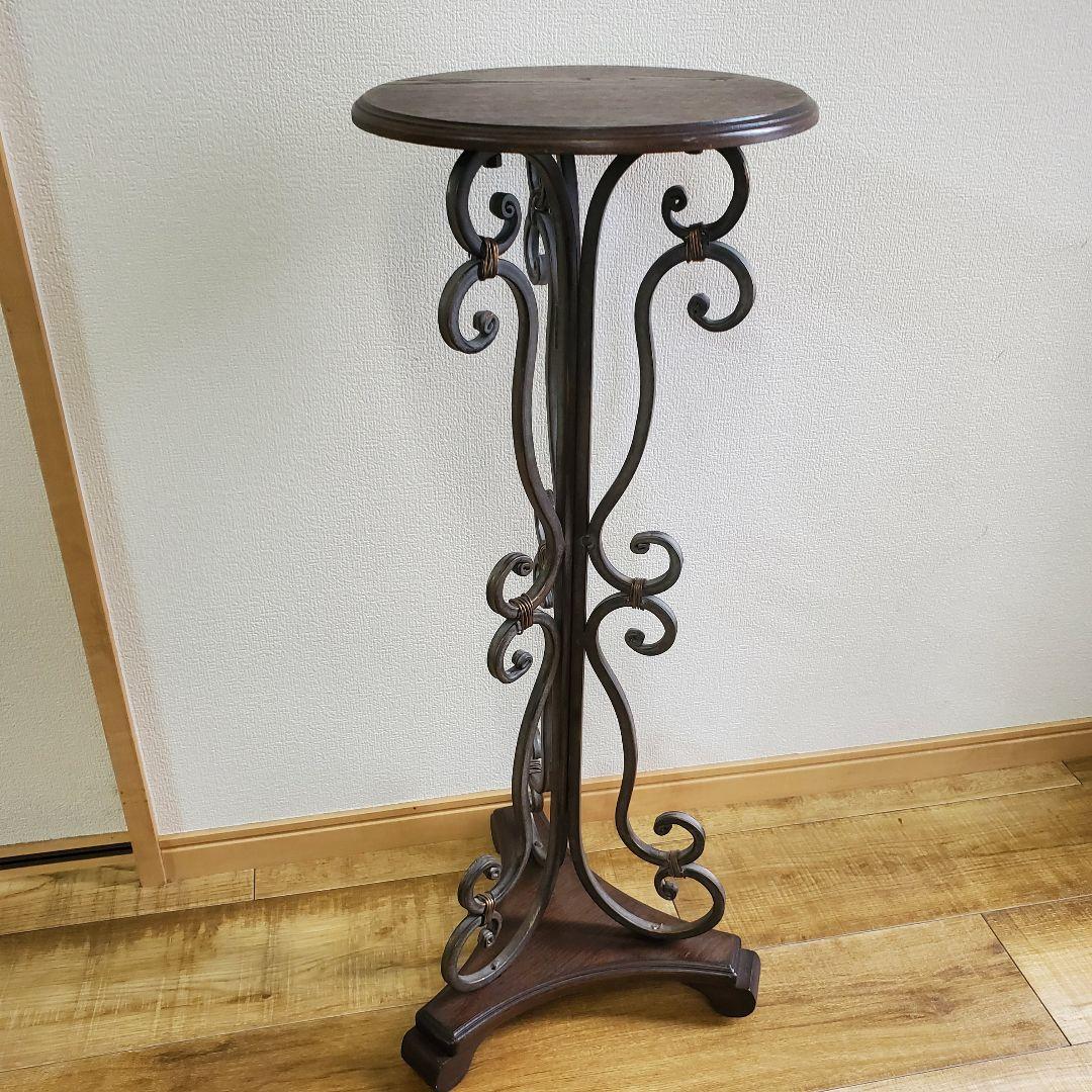 アンティークウッド　アイアン製　サイドテーブル　シャビー加工　高さ76cm アンティーク調 木製 サイドテーブル コーヒーテーブル｜Y-KAGU(輸入