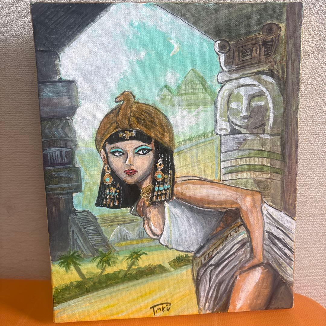 【美品】「ロッキンクレオパトラ」エジプト 油彩アート作品 クレオパトラ エジプト王女 - エジプト美術 - キャンバスに手描きされ