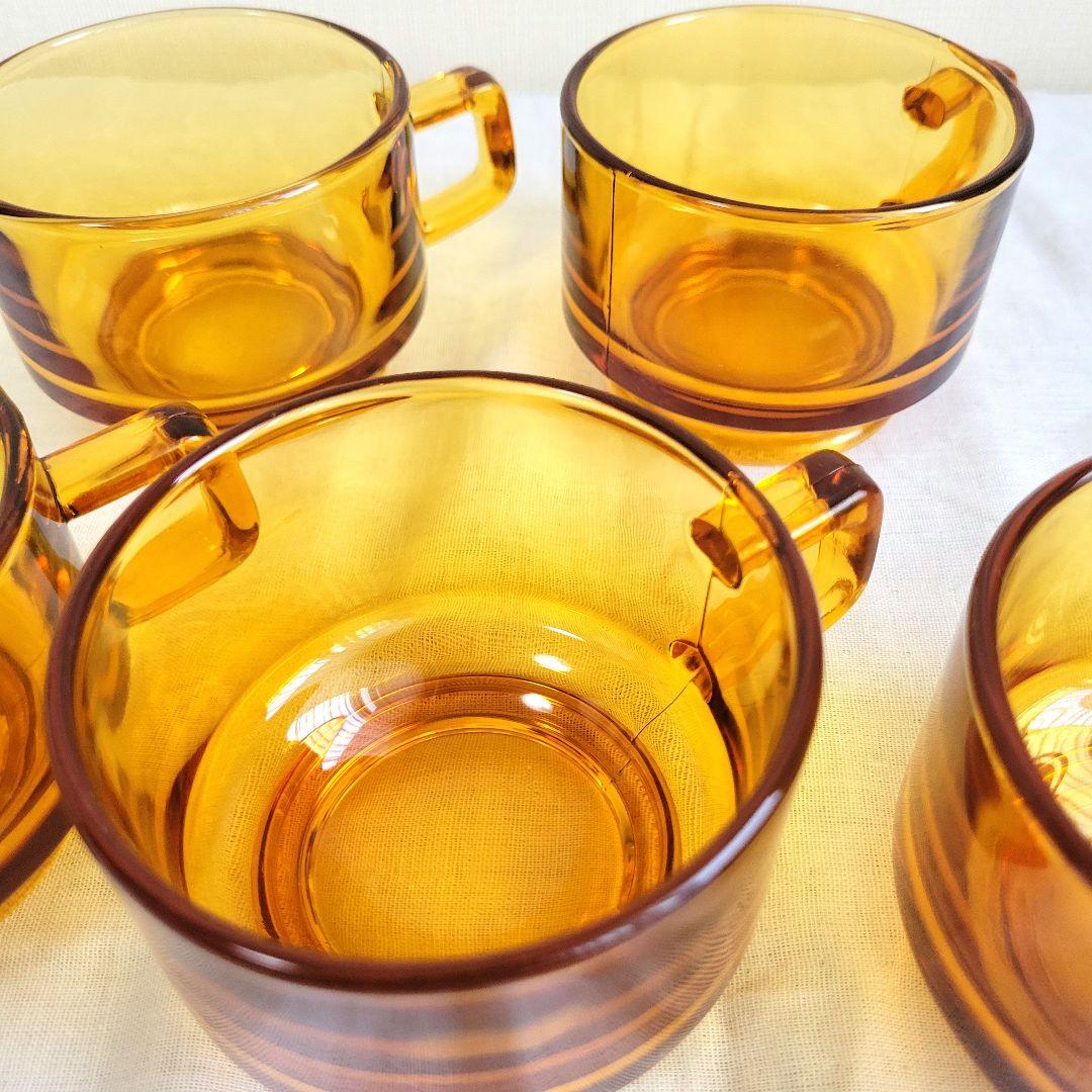 アンバーガラス カップ&ソーサー 5客セット 琥珀色 飴色 昭和レトロ