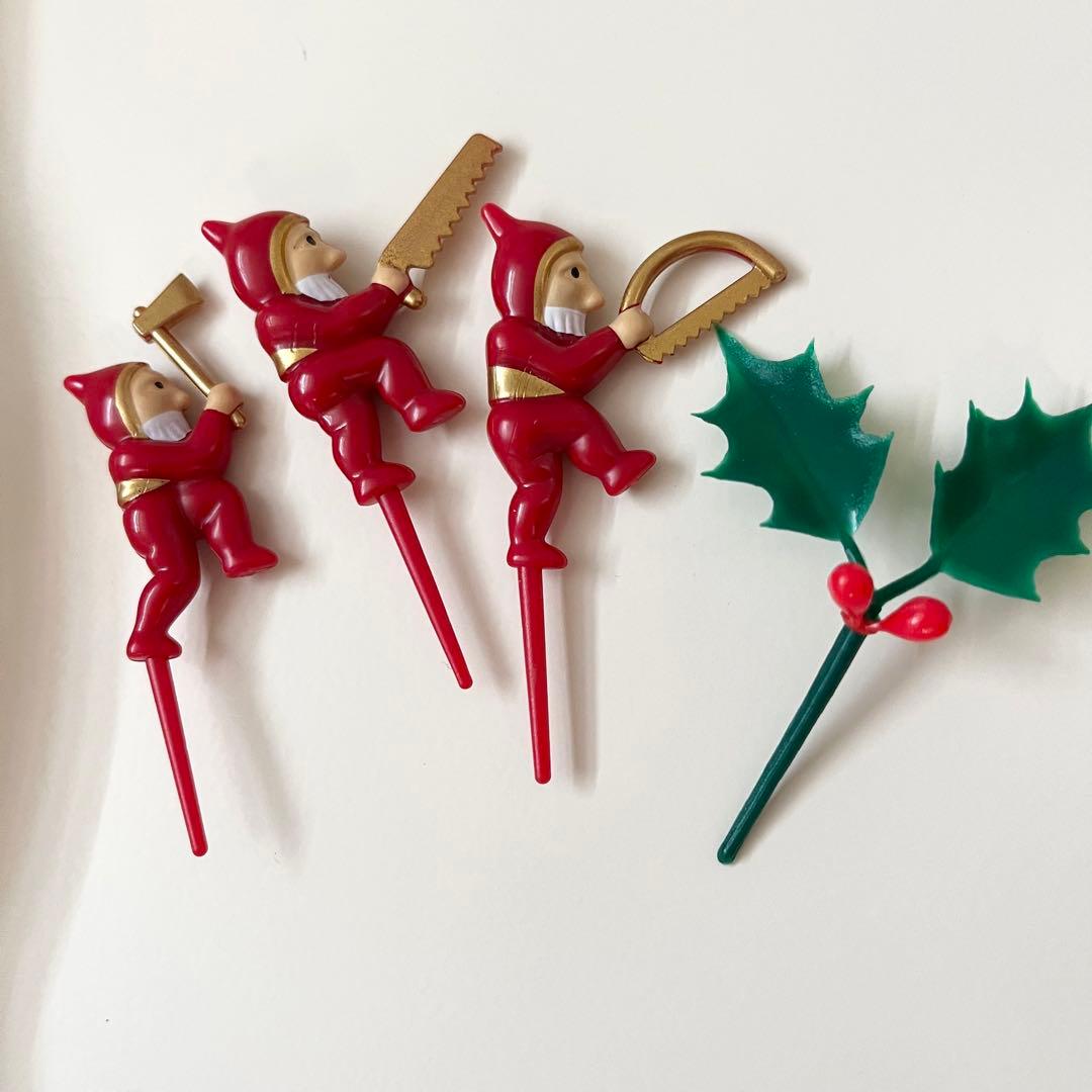 cotta、森の小人 2セット、クリスマスケーキピック、サンタ、木こり斧