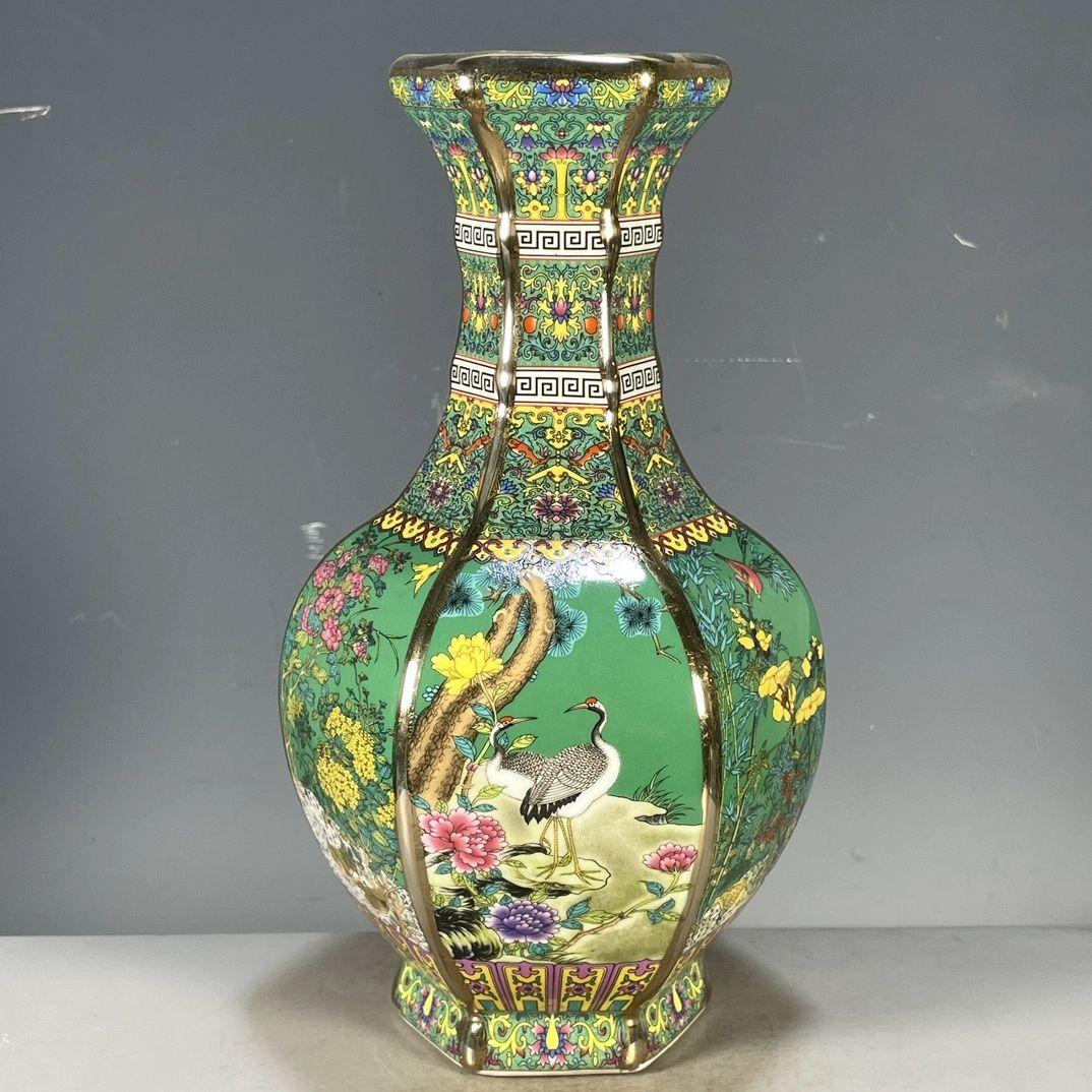 琺瑯彩花鳥紋六稜賞瓶 景徳鎮 陶磁器 装飾品 現代工芸品 美術品 置物 曹帆 景徳鎮 粉彩陶磁器『牡丹鳳凰大花瓶』 - 国内外の優れた伝統工芸