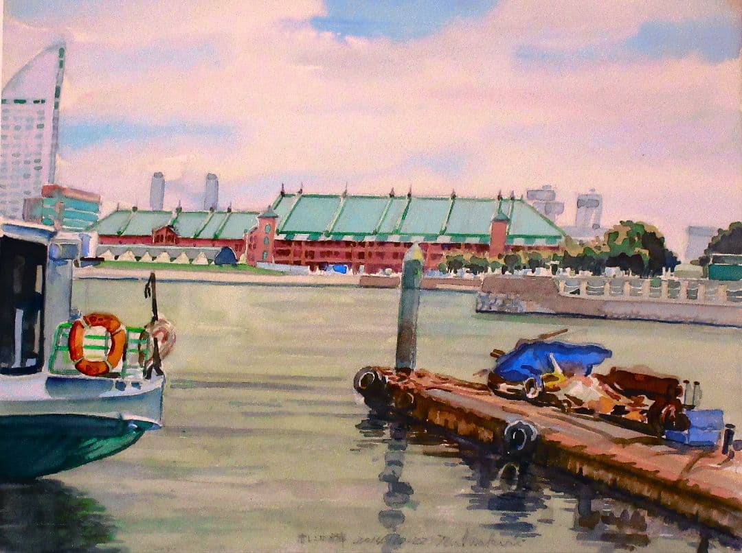 港の風景 水彩画 フレーム付き F6サイズ 原画 ae6e533d764ec4d414f260fd3b7a7d