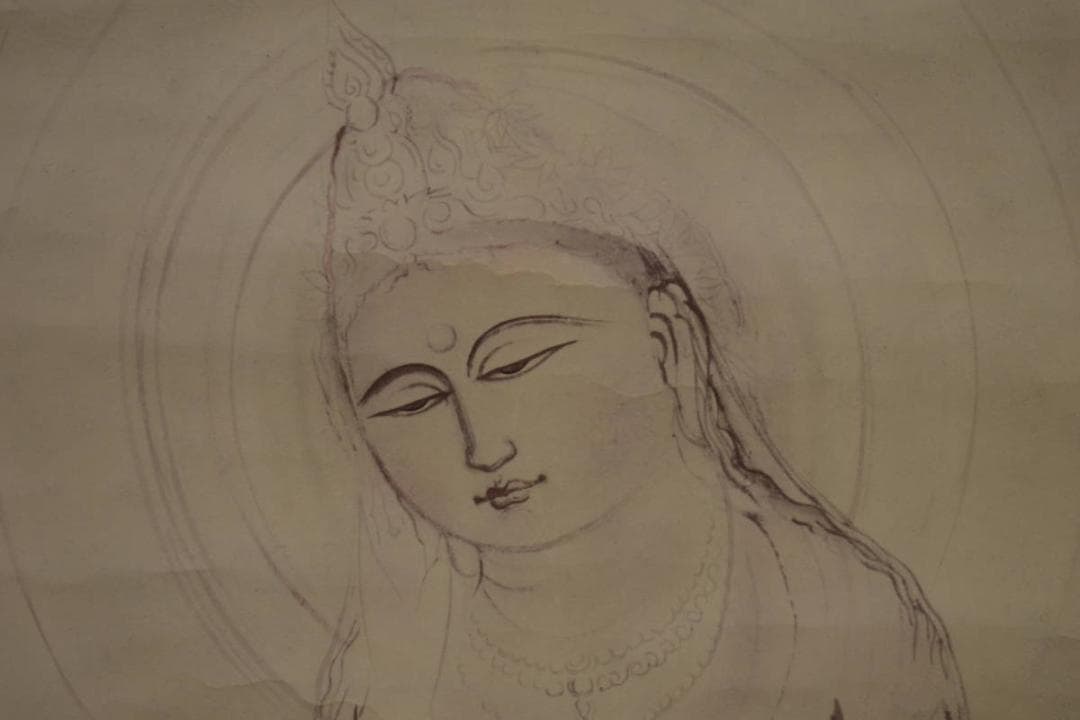 複製/無落款/観音図/工芸/村上華岳？/布袋屋掛軸HI-893 27. 村上華岳 巖窟觀世音圖 / MURAKAMI Kagaku Hanging scroll