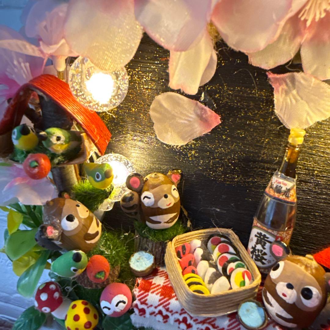 どんぐりアート♡ 2月のタペストリー　ライト付きオブジェ♡