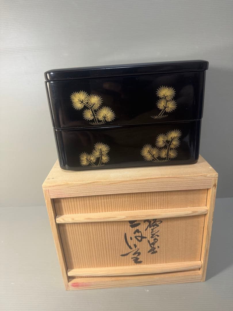 2445 輪島塗　金蒔絵　松鶴文　二重箱 輪島塗 波に光琳鶴 三段重箱 輪島塗重箱 お正月 お節 正月料理 宴会