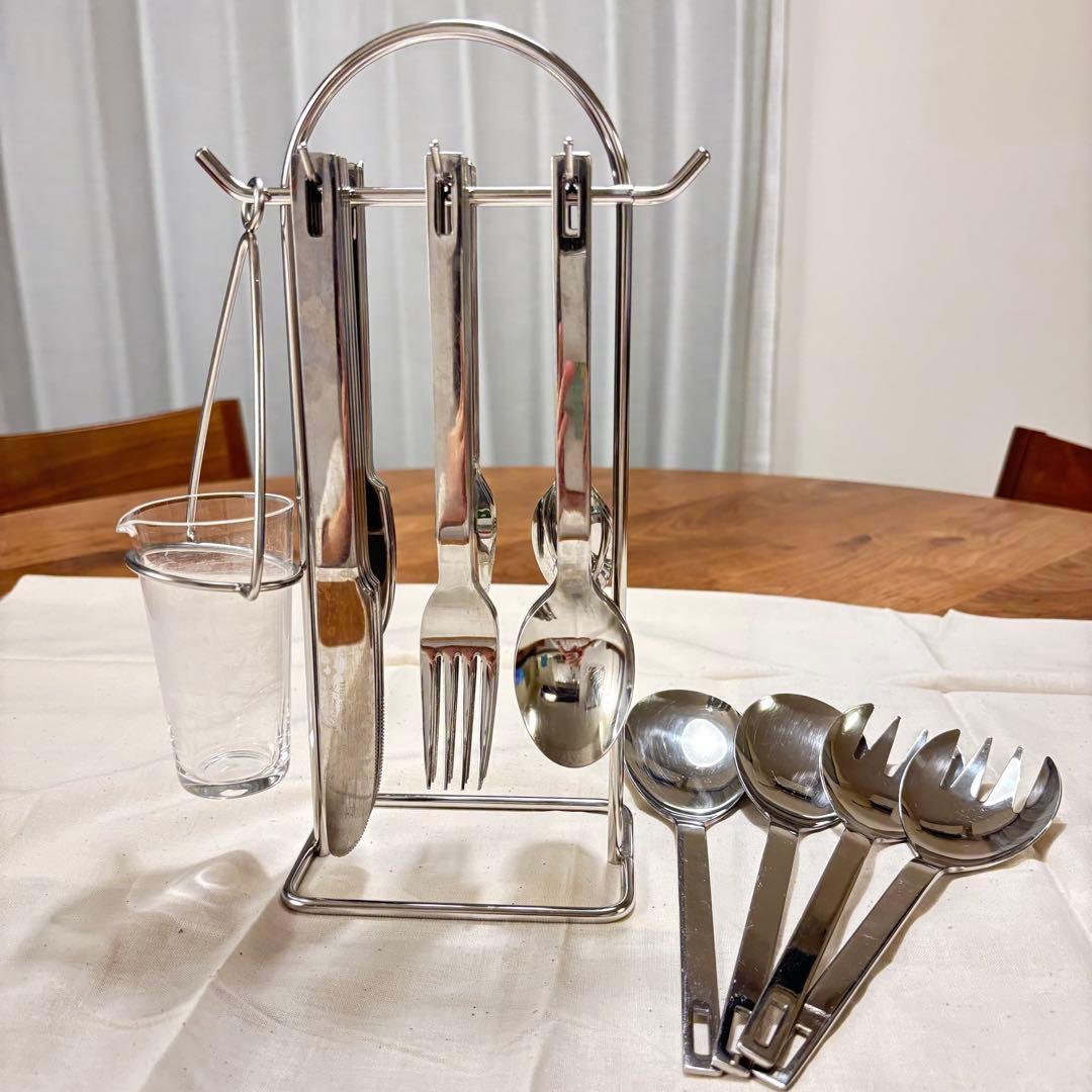 栗原はるみ カトラリー 28本セット スタンド・ガラス瓶付き ステンレス 栗原はるみ - 栗原はるみ スタンド付き カトラリーセット デュオ の