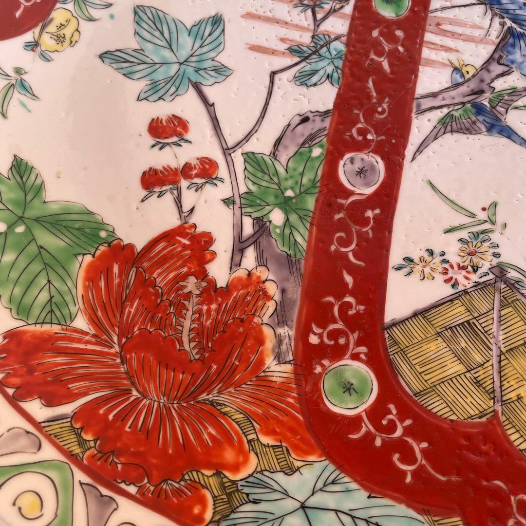 古伊万里 色絵 花鳥図 ハイビスカス 一尺四寸大皿（幕末期）