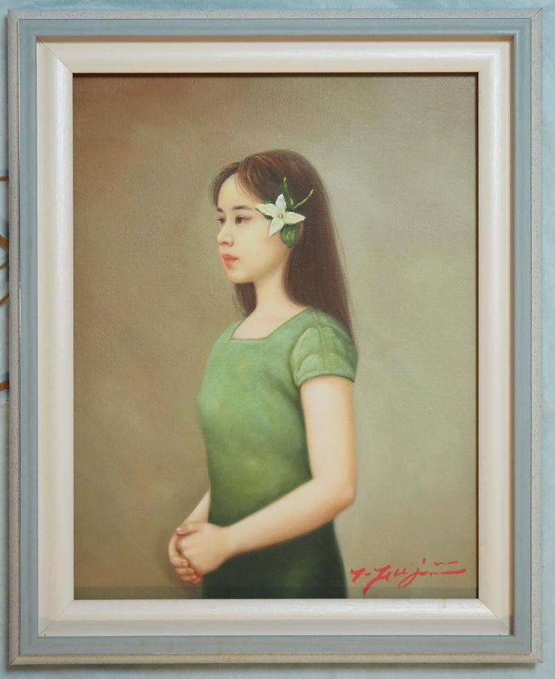 【値下げ】人物画　藤井勉　油絵　F6号　額付き　手描き　肉筆 限定値下げ】油彩画 女性肖像 人物画 油絵 藤井勉 F6 額付き 手描き