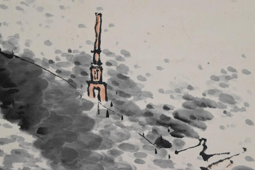 真作】伊藤西湖/米法夏景山水画賛/山水帆舟図/掛軸☆宝船☆AB-487