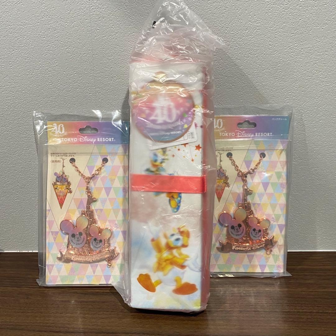 ディズニーランド40周年 ポータブルクッション1個、バッグチャーム2個