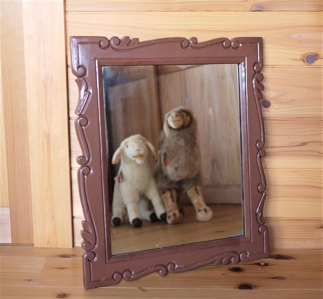 木彫り壁掛け鏡 レリーフウォールミラー 唐木ローズウッド 昭和家具 デンマークヴィンテージ ウォールミラー 壁掛け鏡 ローズウッド材 北欧