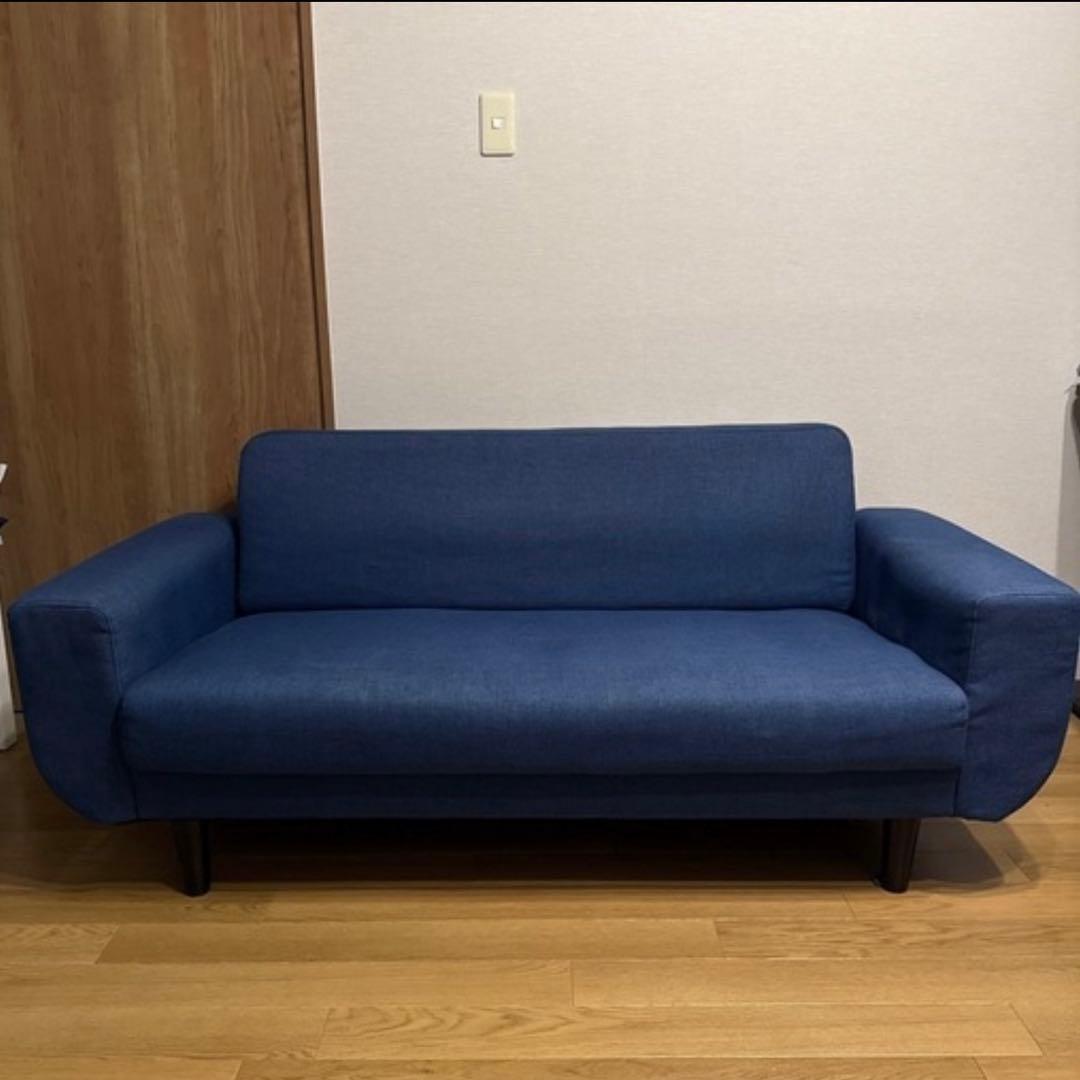 LOWYA 2人掛けソファ ネイビー 不二貿易（Fuji Boeki） ソファ 幅134cm ネイビー 二人掛け ローソファ